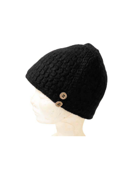 Bonnet 100% Yak à bouton - Noir