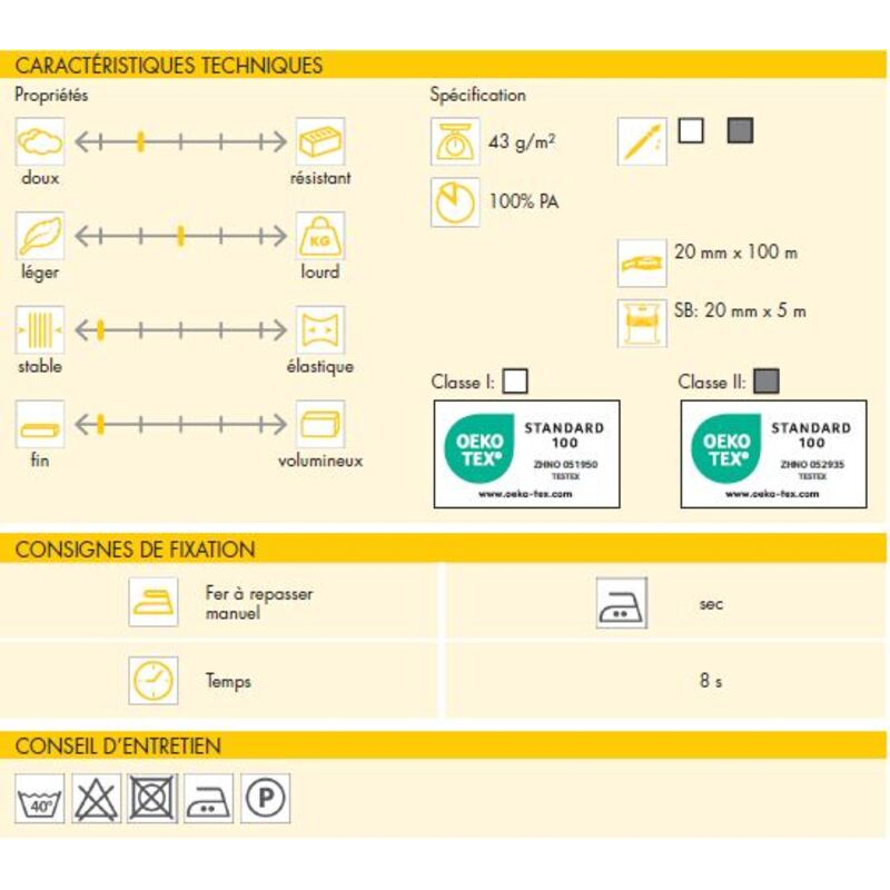 Renfort de lisière Vlieseline T20 - Noir