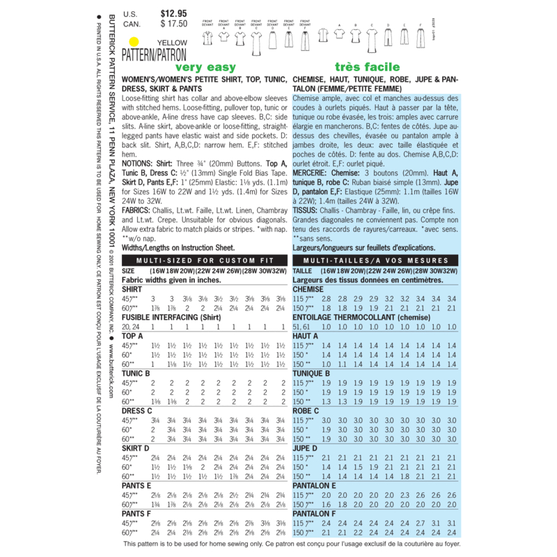 Patron Butterick 3039/16W - Ensemble polyvalent