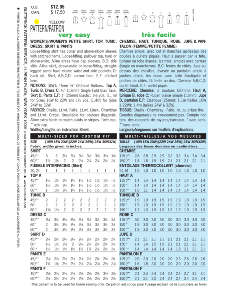 Patron Butterick 3039/16W - Ensemble polyvalent