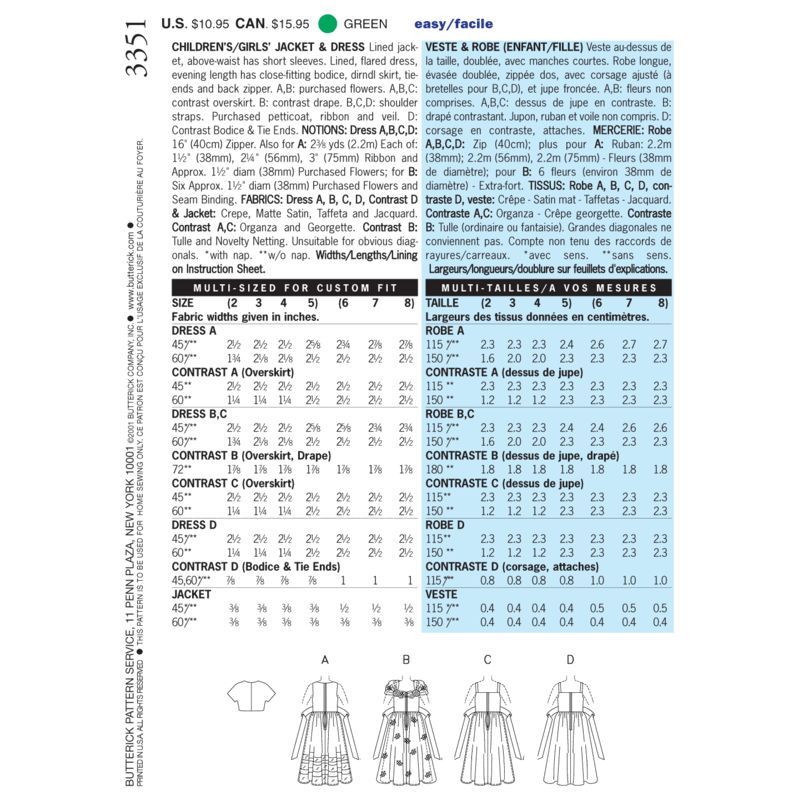 Patron Butterick 3351/2 - Robe & veste