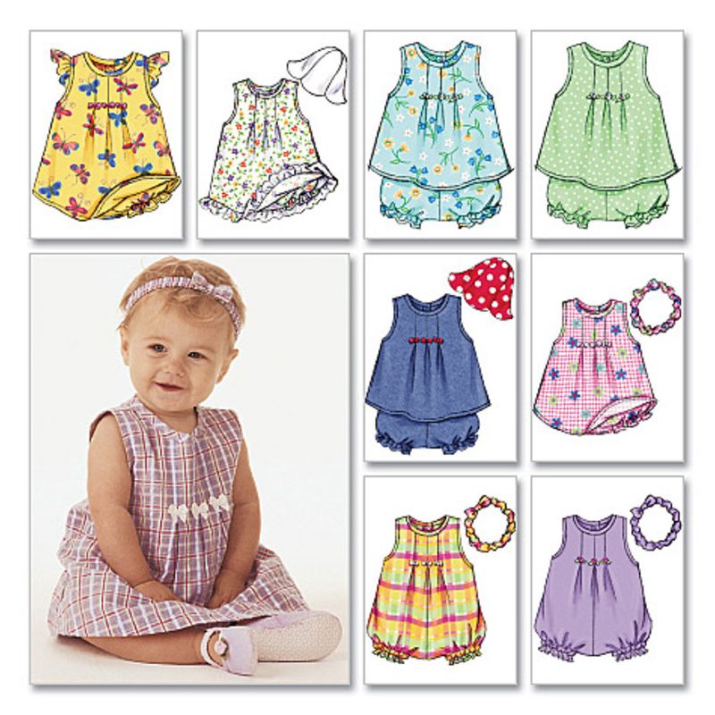 Patron Butterick 3405/NB - Robe, haut, barboteuse, culotte & bande de tête