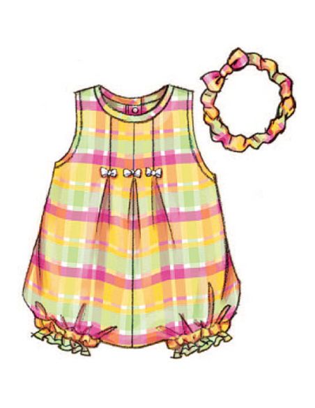 Patron Butterick 3405/NB - Robe, haut, barboteuse, culotte & bande de tête