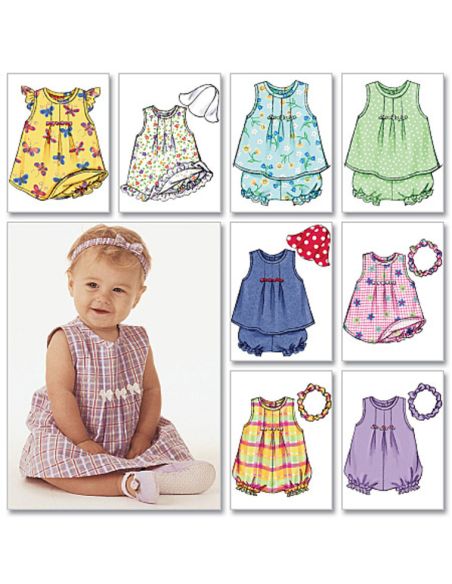 Patron Butterick 3405/NB - Robe, haut, barboteuse, culotte & bande de tête