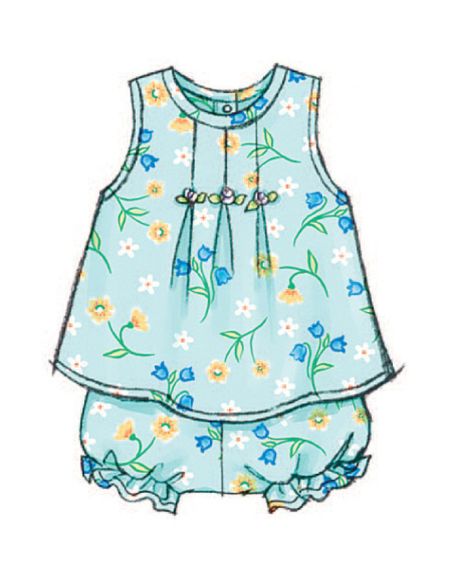 Patron Butterick 3405/NB - Robe, haut, barboteuse, culotte & bande de tête