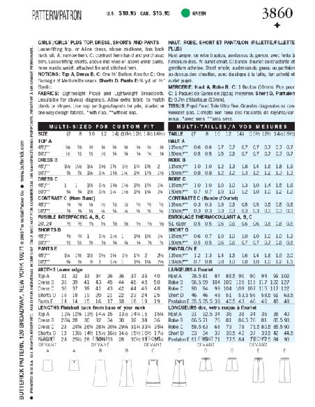 Patron Butterick 3860/7 - Haut, robe, short et pantalon
