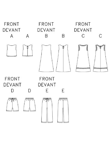 Patron Butterick 3860/7 - Haut, robe, short et pantalon