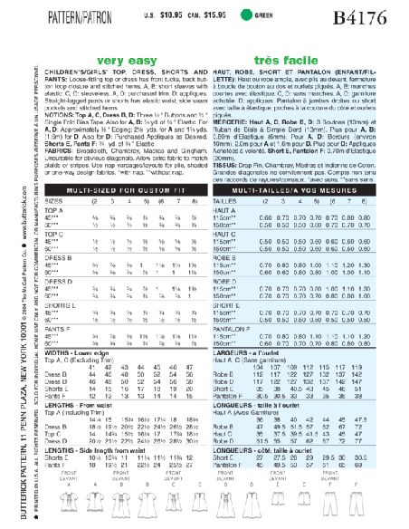 Patron Butterick 4176/2 - Haut, robe, short et pantalon