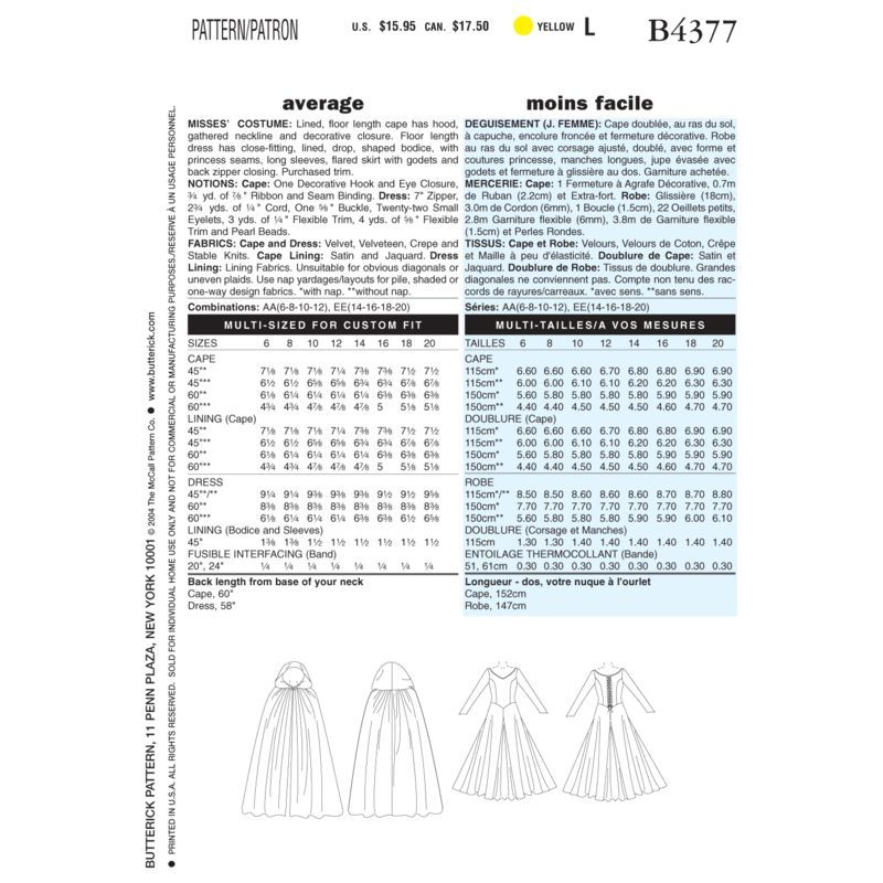 Patron Butterick 4377/AA - Déguisement