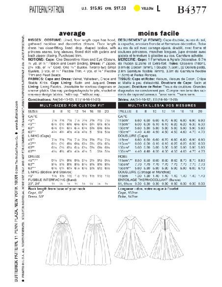 Patron Butterick 4377/AA - Déguisement