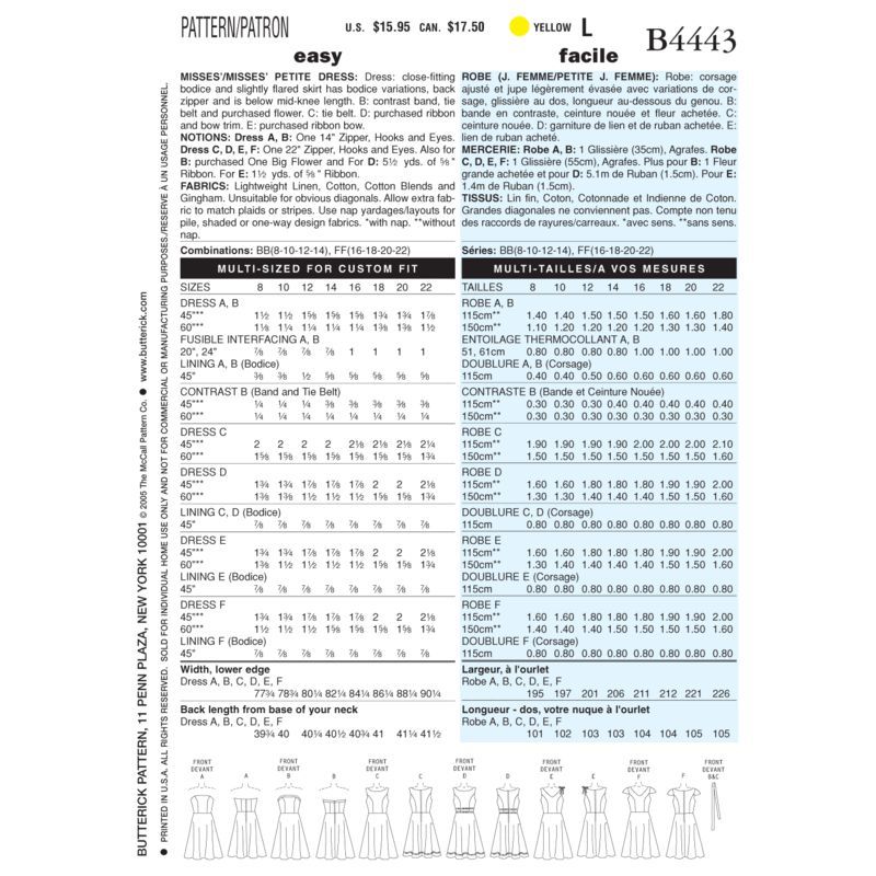 Patron Butterick 4443/BB - Robe