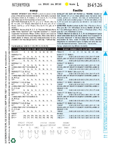 Patron Butterick 4526/AA - Maillot de bain et paréo