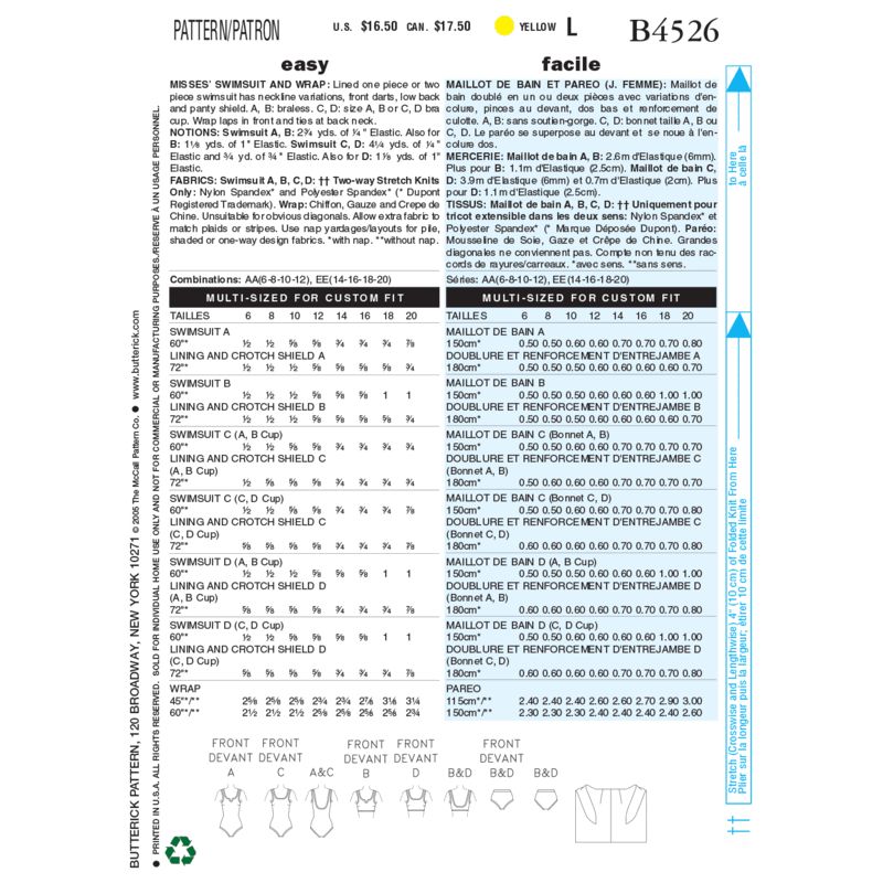 Patron Butterick 4526/AA - Maillot de bain et paréo