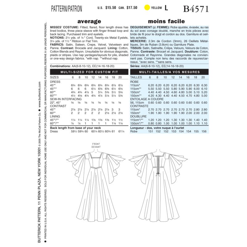 Patron Butterick 4571/AA - Déguisement