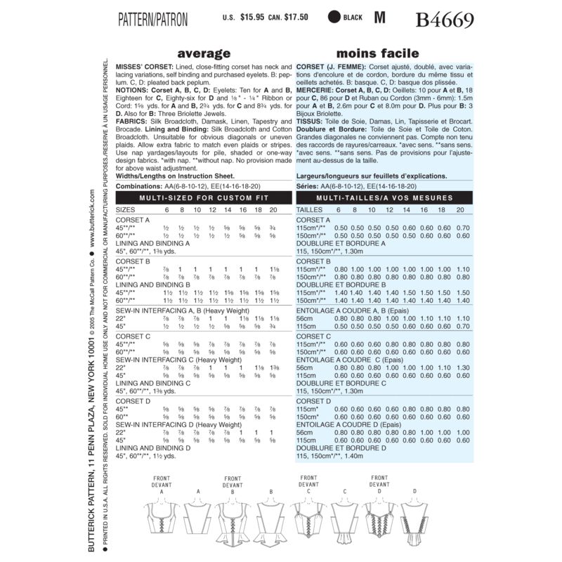 Patron Butterick 4669/AA - Corset