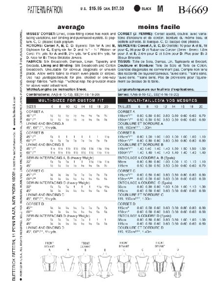 Patron Butterick 4669/AA - Corset