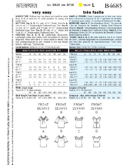 Patron Butterick 4685/BB - Haut