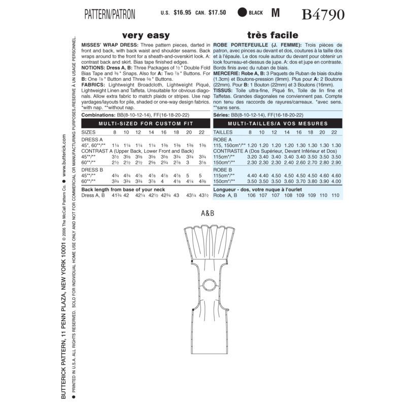 Patron Butterick 4790/BB - Robe portefeuille