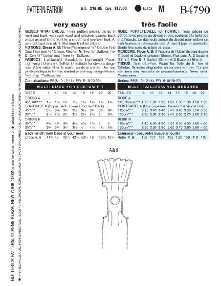 Patron Butterick 4790/BB - Robe portefeuille