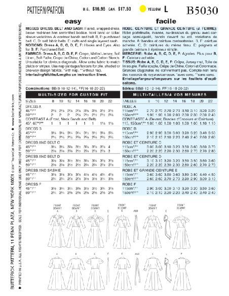 Patron Butterick 5030/BB - Robe et ceinture