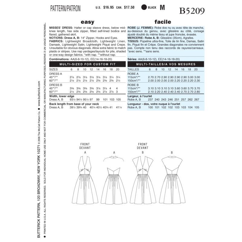 Patron Butterick 520/AA - Robe