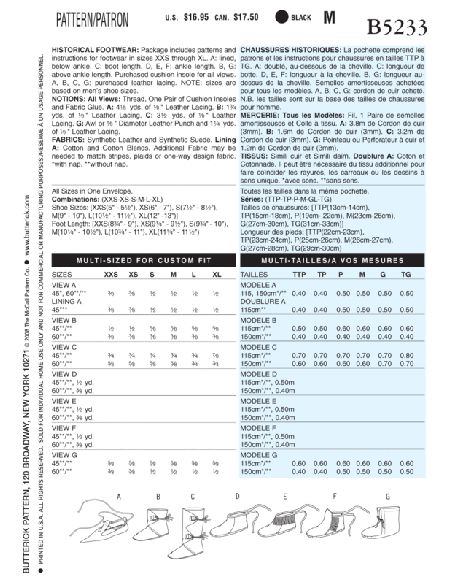 Patron Butterick 5233/OSZ - Chaussures historiques