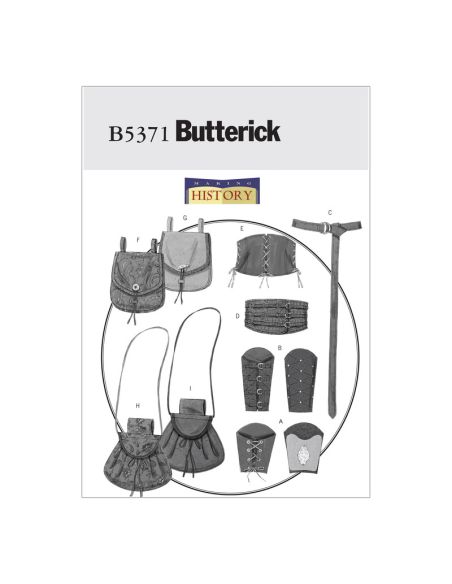 Patron Butterick 5371/XM - Bande de poignet, corset, ceinture et petits sacs