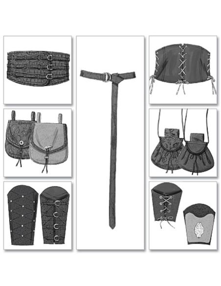 Patron Butterick 5371/XM - Bande de poignet, corset, ceinture et petits sacs