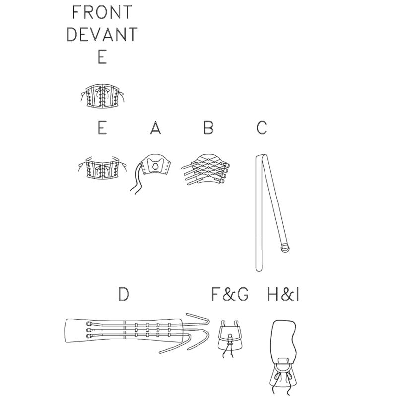 Patron Butterick 5371/XM - Bande de poignet, corset, ceinture et petits sacs