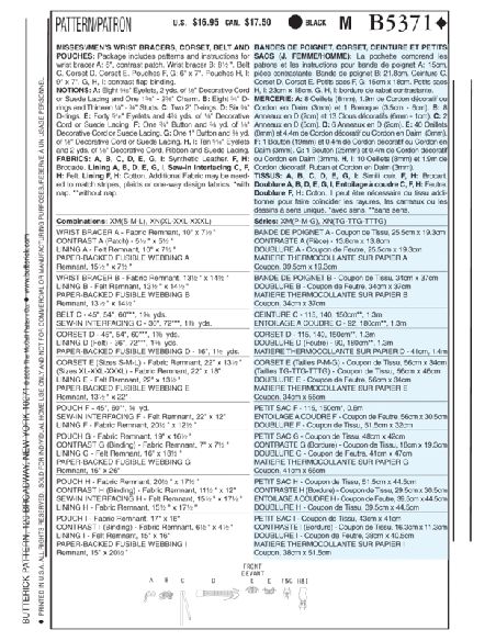 Patron Butterick 5371/XM - Bande de poignet, corset, ceinture et petits sacs