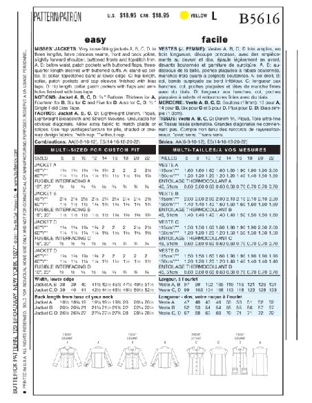 Patron Butterick 5616/AA - Vestes