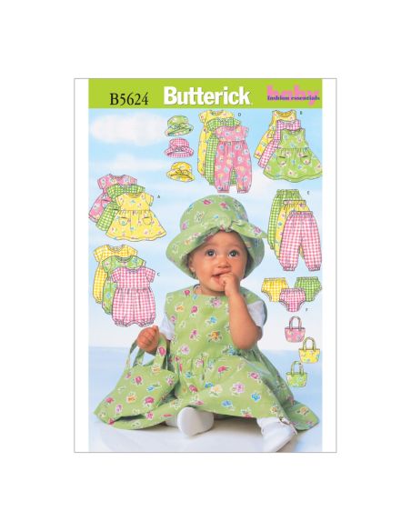 Patron Butterick 5624/NB - Robe, chasuble, barboteuse, combinaison, culotte, pantalon et sac