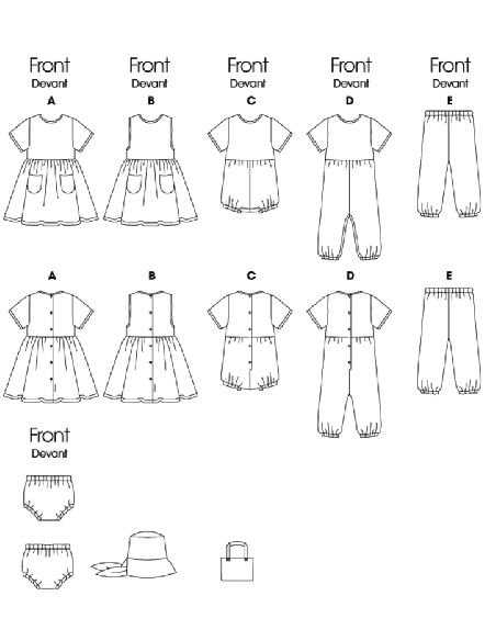 Patron Butterick 5624/NB - Robe, chasuble, barboteuse, combinaison, culotte, pantalon et sac
