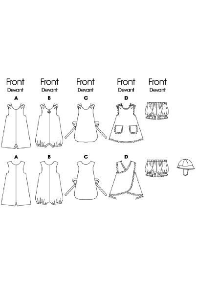 Patron Butterick 5625/NB - Barboteuse, chasuble, culotte et chapeau