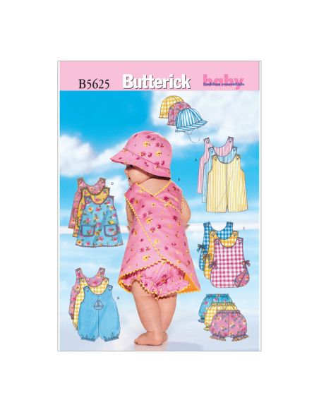 Patron Butterick 5625/NB - Barboteuse, chasuble, culotte et chapeau