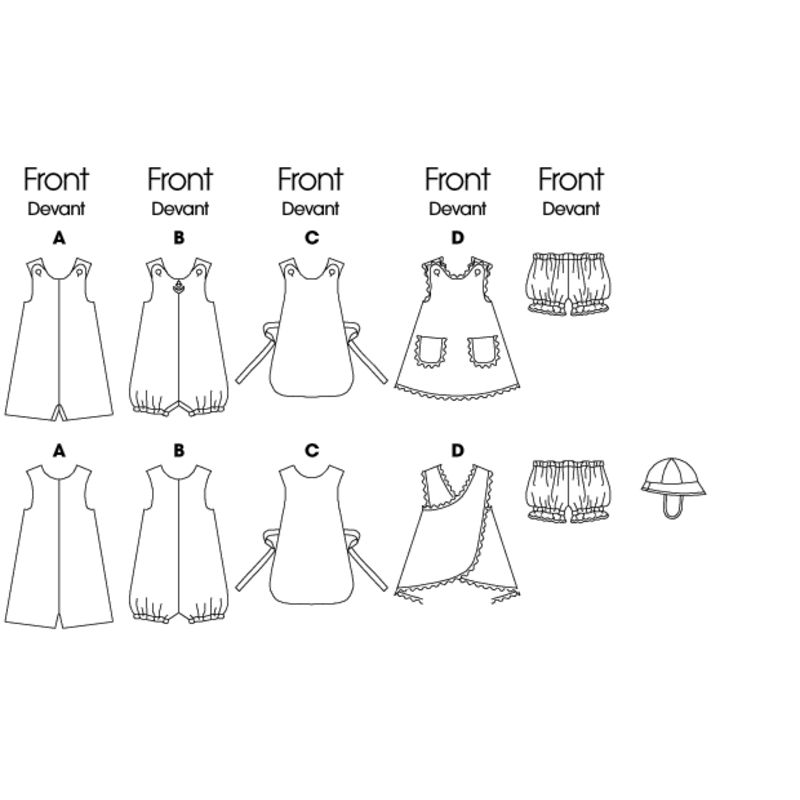 Patron Butterick 5625/NB - Barboteuse, chasuble, culotte et chapeau