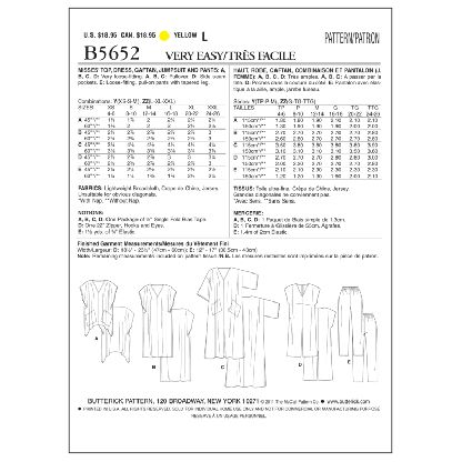 Patron Butterick 5652/Y - Robe, caftan, combinaison et pantalon 2