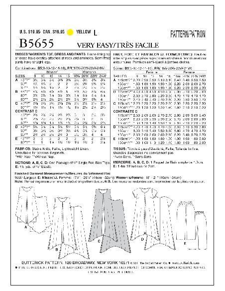 Patron Butterick 5655/B5 - Haut, robe et pantalon