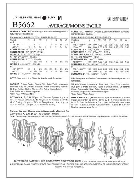 Patron Butterick 5662/A5 - Corsets