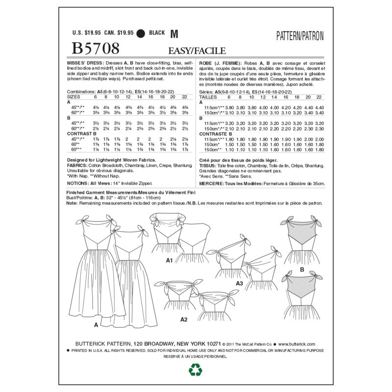 Patron Butterick 5708/A5 - Robe
