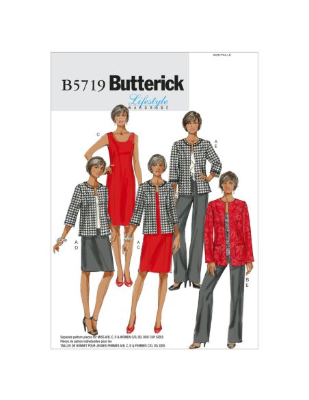 Patron Butterick 5719/B5 - Veste, robe, jupe et pantalon