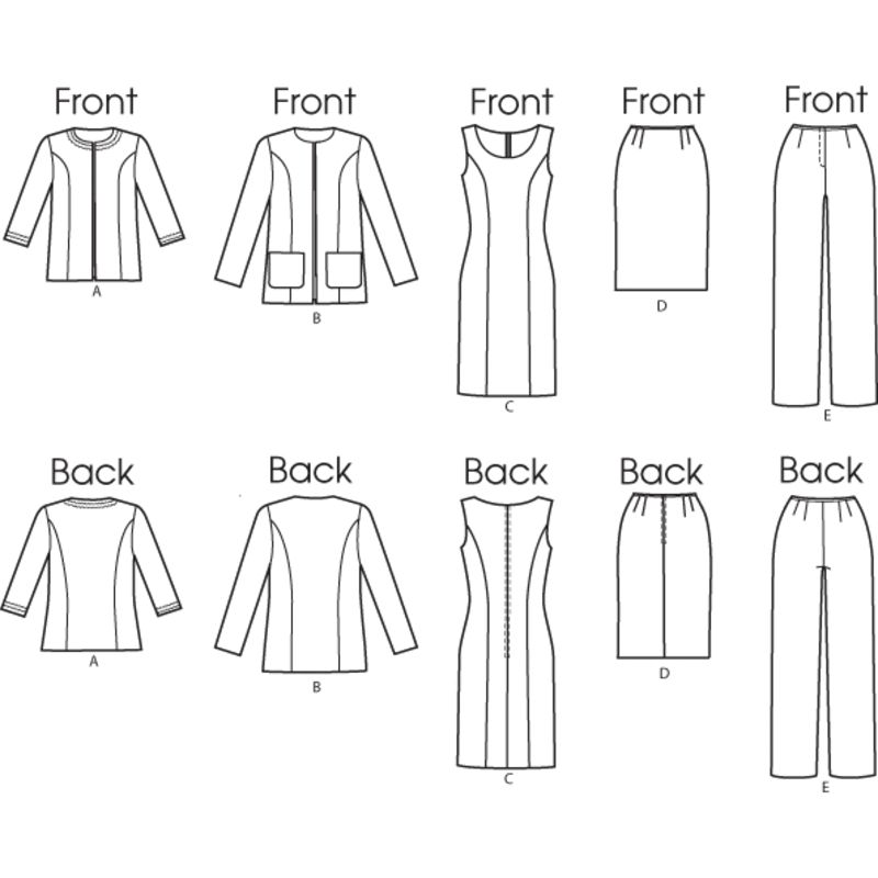 Patron Butterick 5719/B5 - Veste, robe, jupe et pantalon