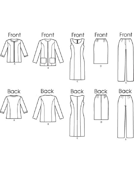 Patron Butterick 5719/B5 - Veste, robe, jupe et pantalon