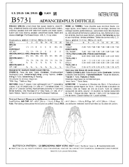 Patron Butterick 5731/A5 - Robe
