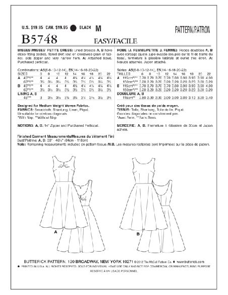 Patron Butterick 5748/A5 - Robe