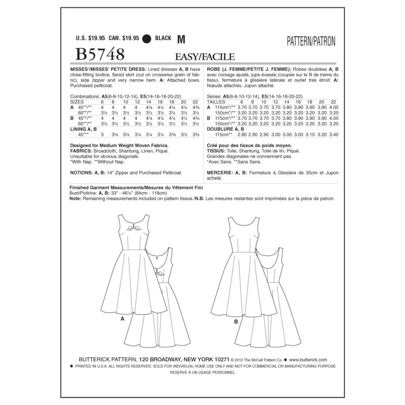 Patron Butterick 5748/A5 - Robe
