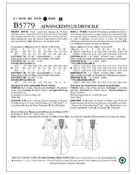 Patron Butterick 5779/AX5 - Robe