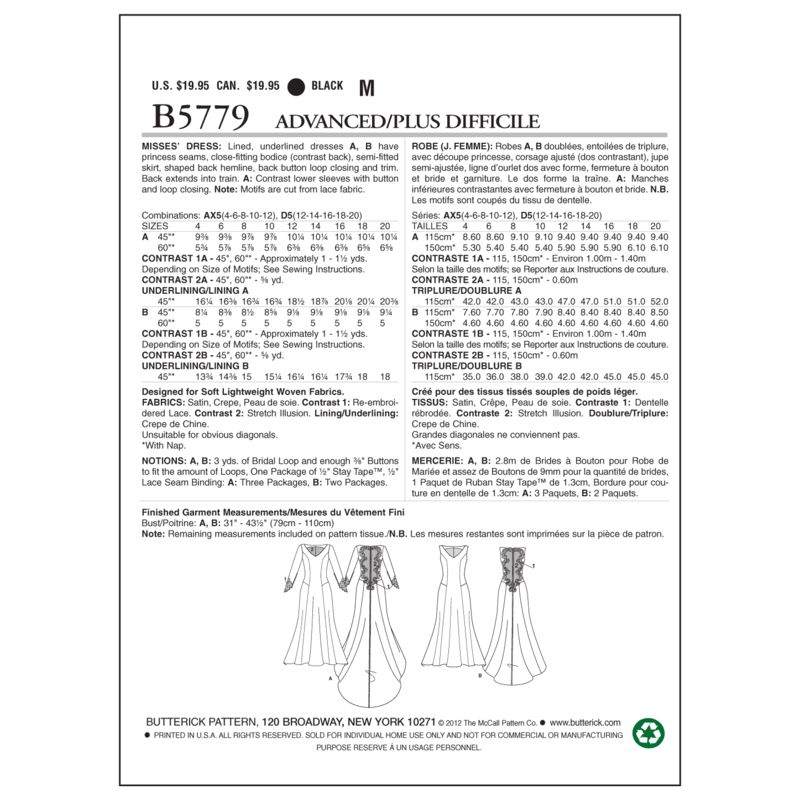 Patron Butterick 5779/AX5 - Robe