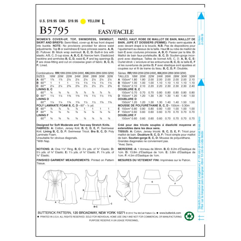 Patron Butterick 5795/RR - Paréo, haut, robe, maillot de bain jupe et dossiers