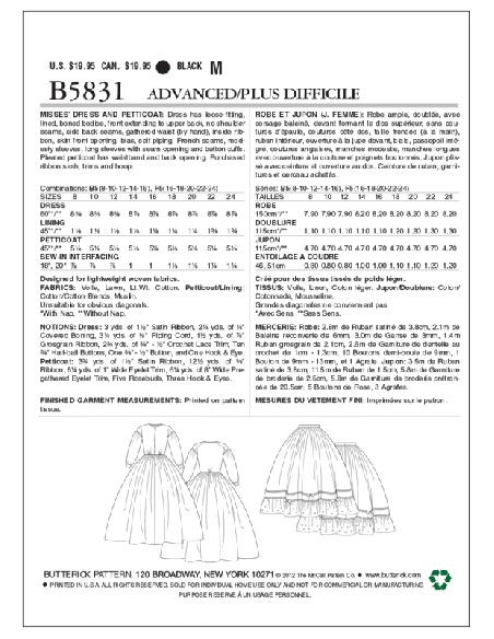 Patron Butterick 5831/B5 - Robe et jupon